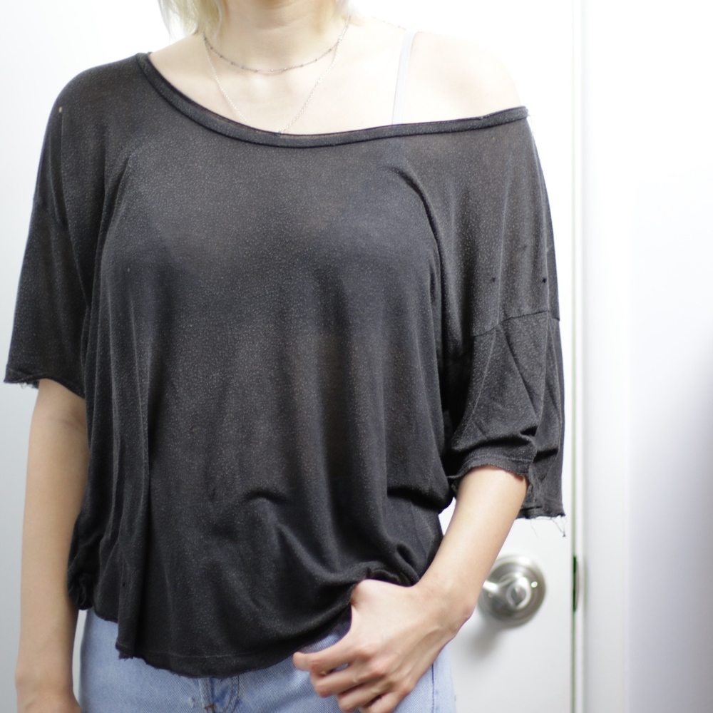 sheer Brandy charcoal brown distressed shirt